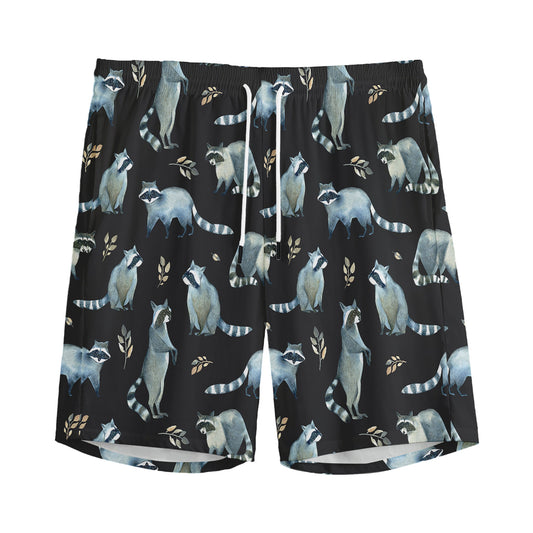 Watercolor Raccoon Pattern Print Men's Sports Shorts