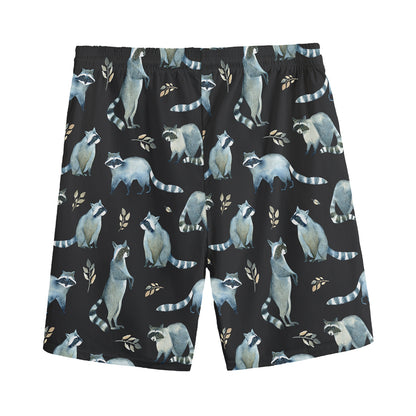 Watercolor Raccoon Pattern Print Men's Sports Shorts