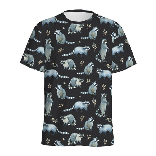 Watercolor Raccoon Pattern Print Men's Sports T-Shirt
