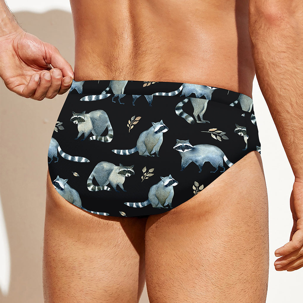 Watercolor Raccoon Pattern Print Men's Swim Briefs