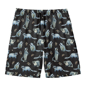 Watercolor Raccoon Pattern Print Men's Swim Trunks