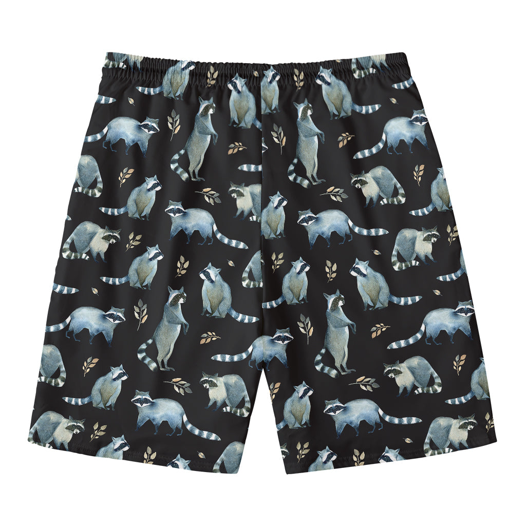 Watercolor Raccoon Pattern Print Men's Swim Trunks