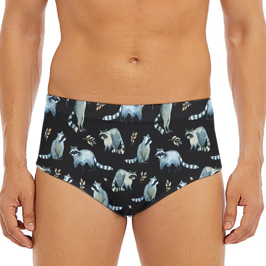 Watercolor Raccoon Pattern Print Men's Triangle Swim Briefs