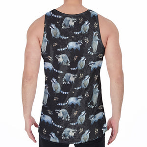 Watercolor Raccoon Pattern Print Men's Velvet Tank Top