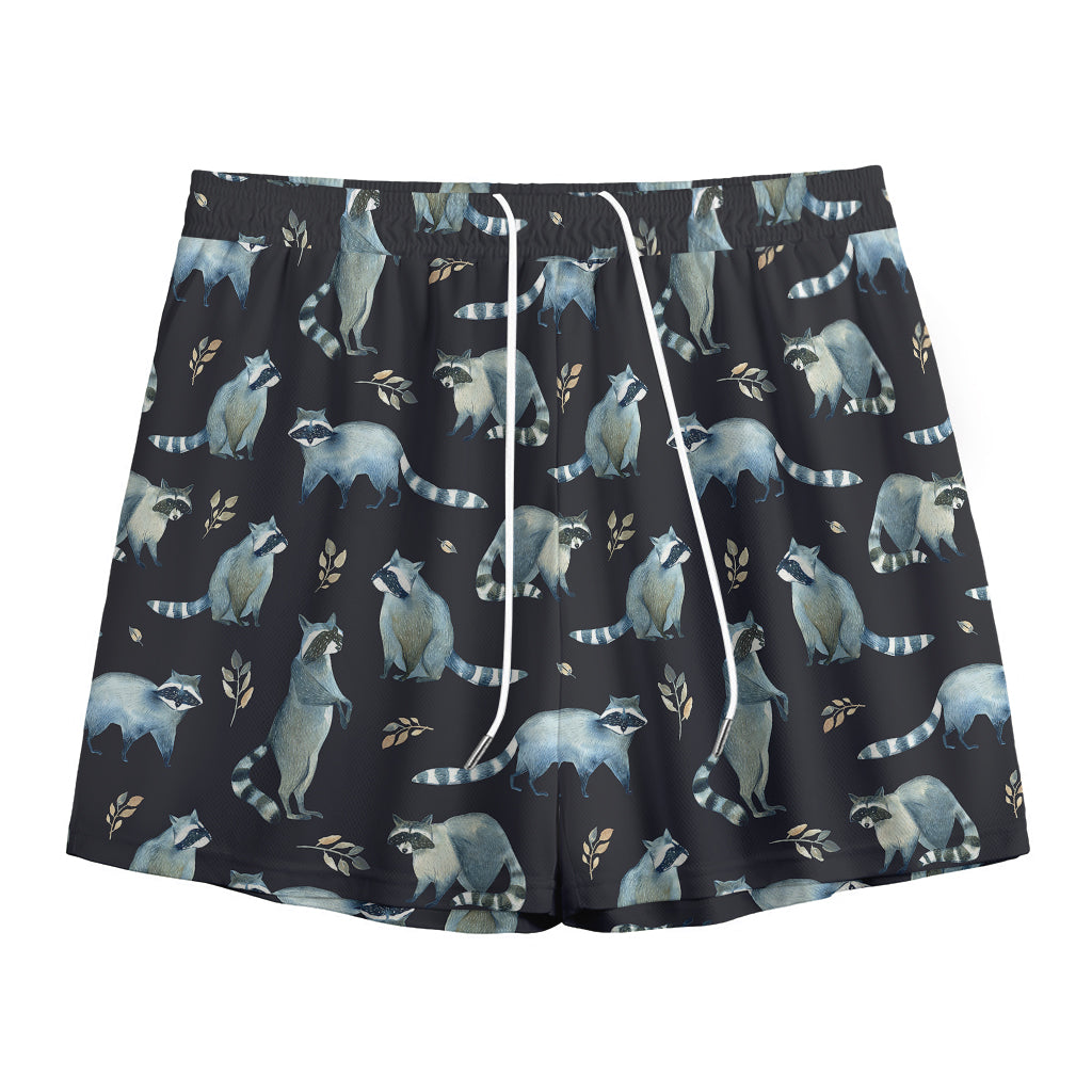 Watercolor Raccoon Pattern Print Mesh Shorts