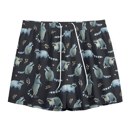 Watercolor Raccoon Pattern Print Mesh Shorts