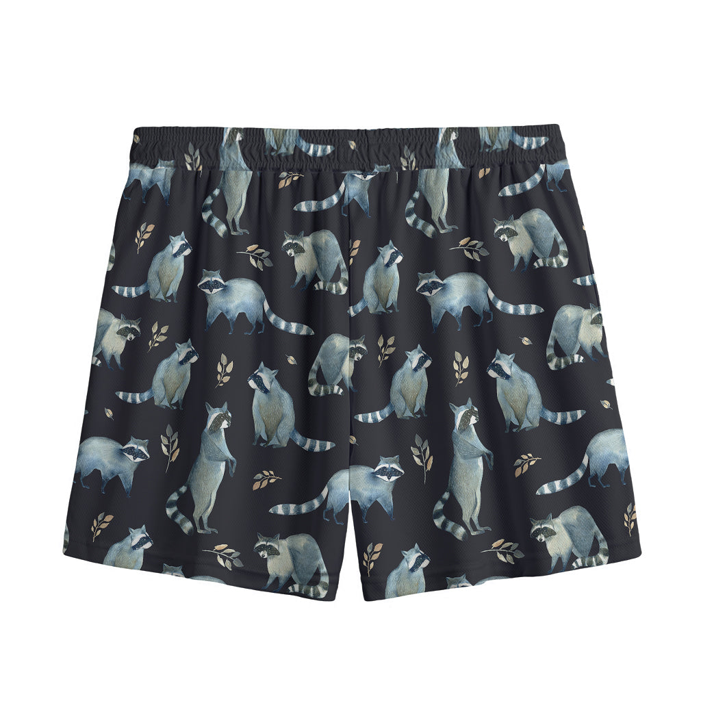 Watercolor Raccoon Pattern Print Mesh Shorts