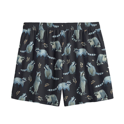 Watercolor Raccoon Pattern Print Mesh Shorts