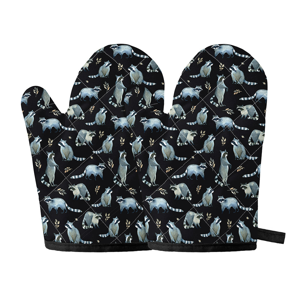 Watercolor Raccoon Pattern Print Oven Mitts