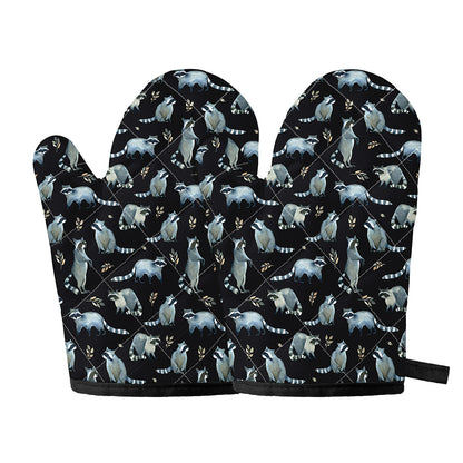 Watercolor Raccoon Pattern Print Oven Mitts