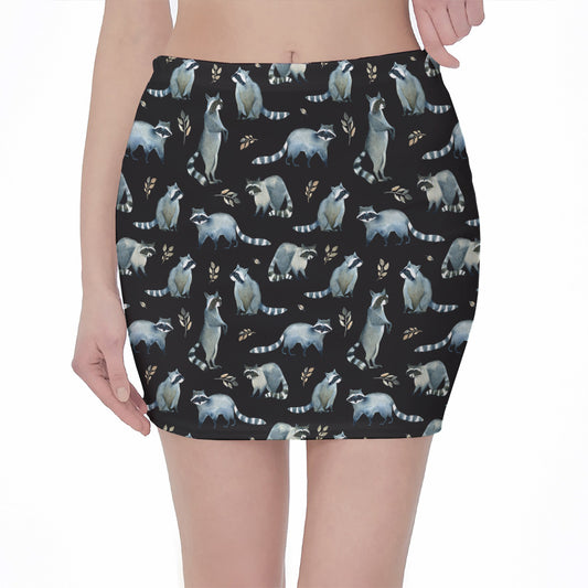 Watercolor Raccoon Pattern Print Pencil Mini Skirt