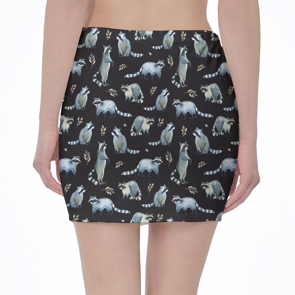 Watercolor Raccoon Pattern Print Pencil Mini Skirt