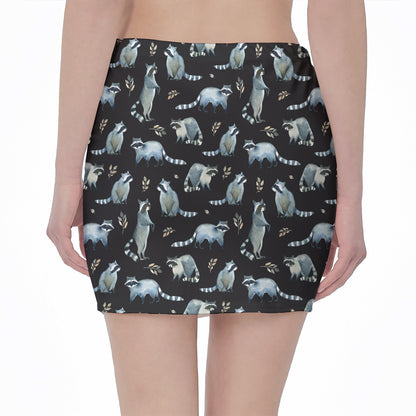 Watercolor Raccoon Pattern Print Pencil Mini Skirt