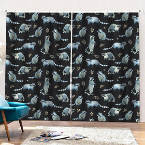 Watercolor Raccoon Pattern Print Pencil Pleat Curtains