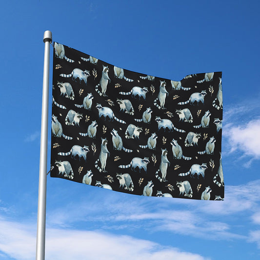 Watercolor Raccoon Pattern Print Polyester Flag