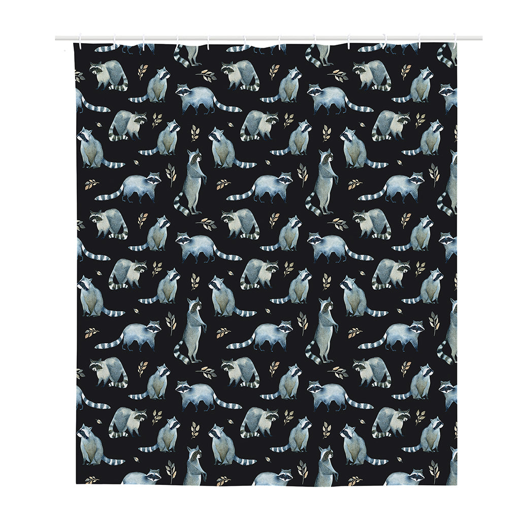 Watercolor Raccoon Pattern Print Polyester Shower Curtain