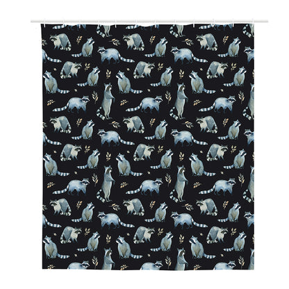 Watercolor Raccoon Pattern Print Polyester Shower Curtain
