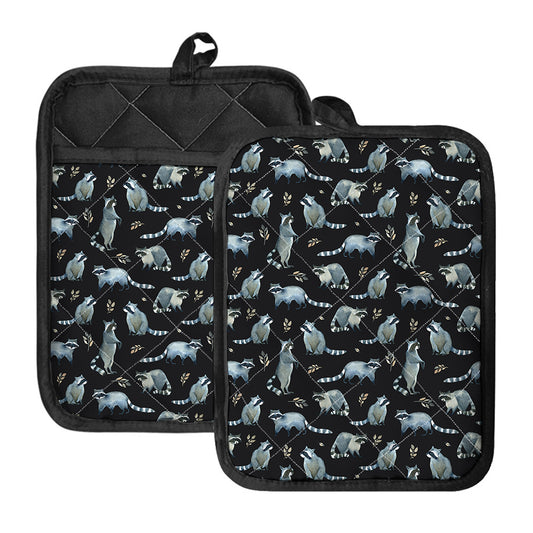 Watercolor Raccoon Pattern Print Pot Holders With Pocket