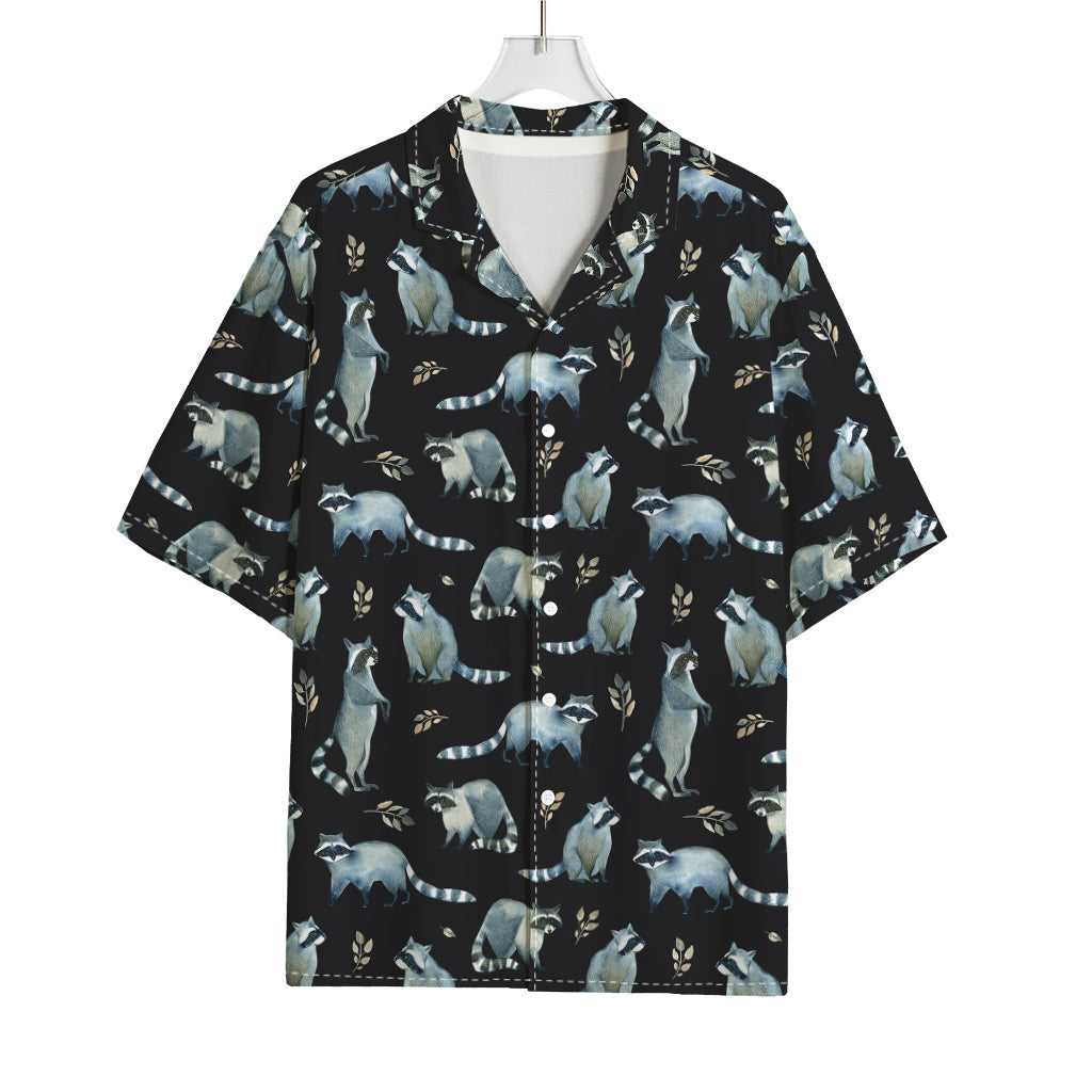 Watercolor Raccoon Pattern Print Rayon Hawaiian Shirt