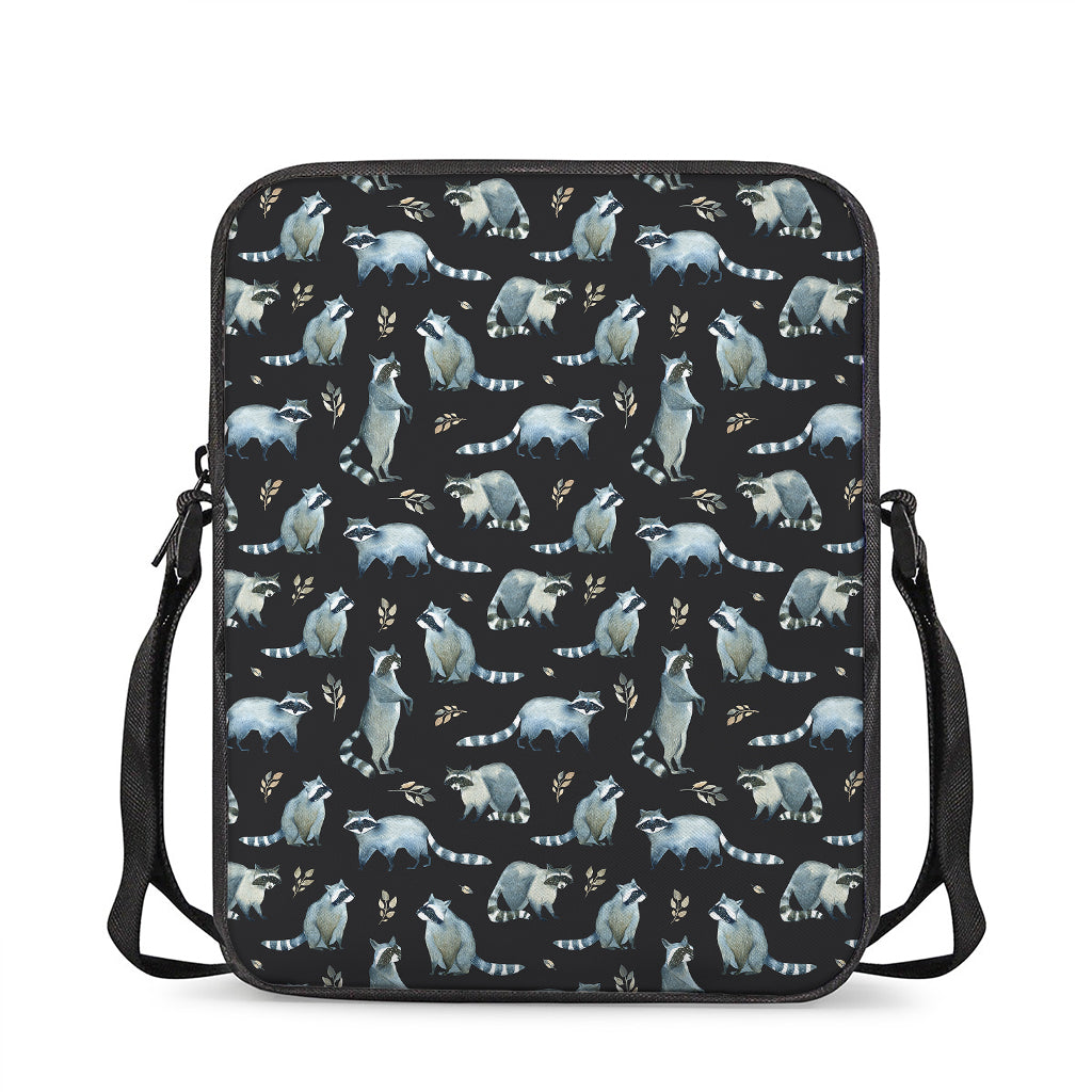 Watercolor Raccoon Pattern Print Rectangular Crossbody Bag