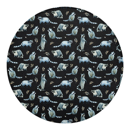 Watercolor Raccoon Pattern Print Round Blanket