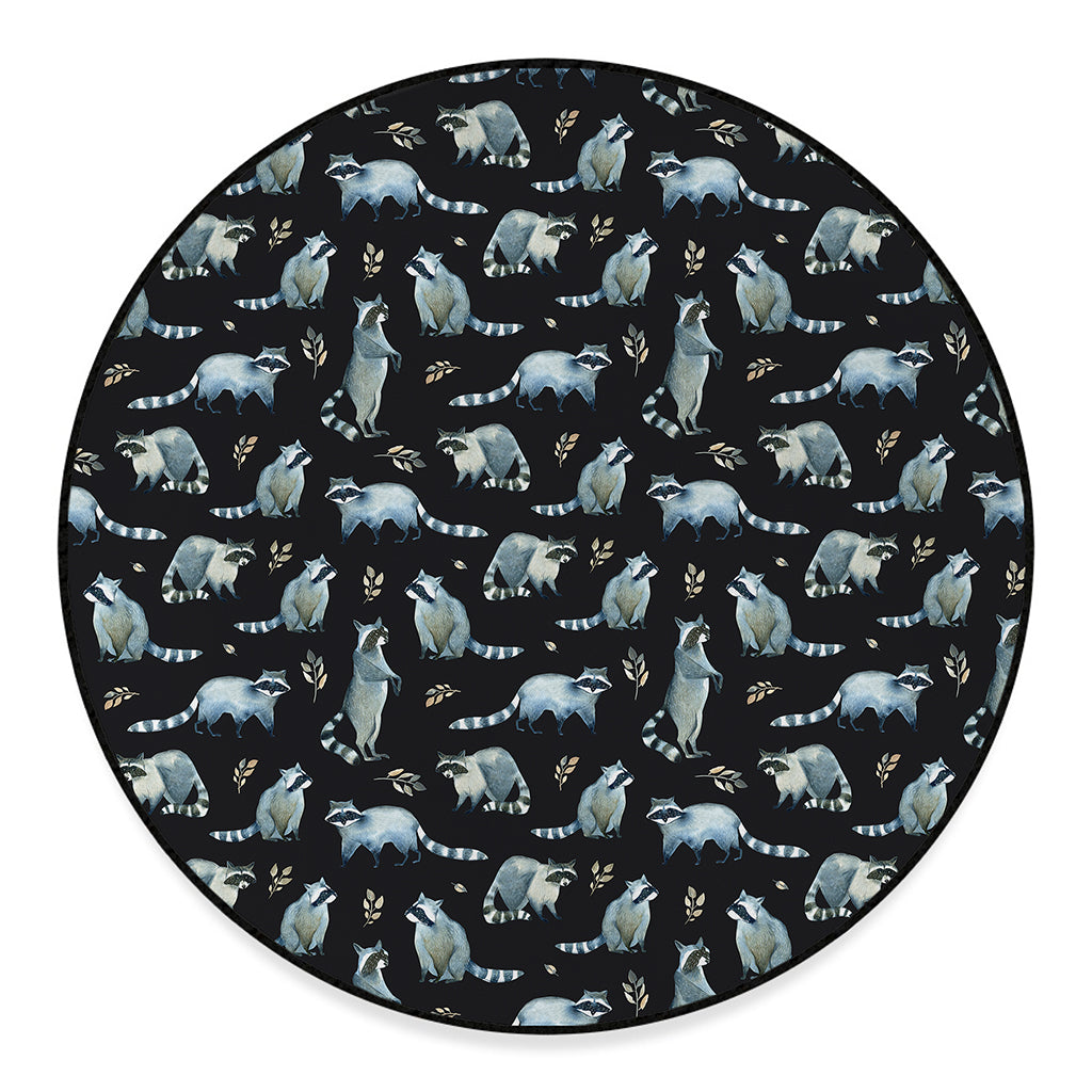 Watercolor Raccoon Pattern Print Round Floor Mat
