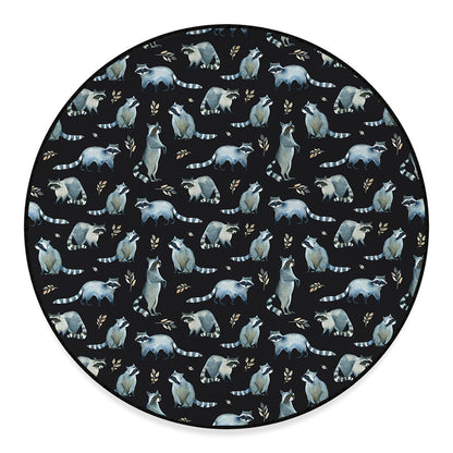 Watercolor Raccoon Pattern Print Round Floor Mat