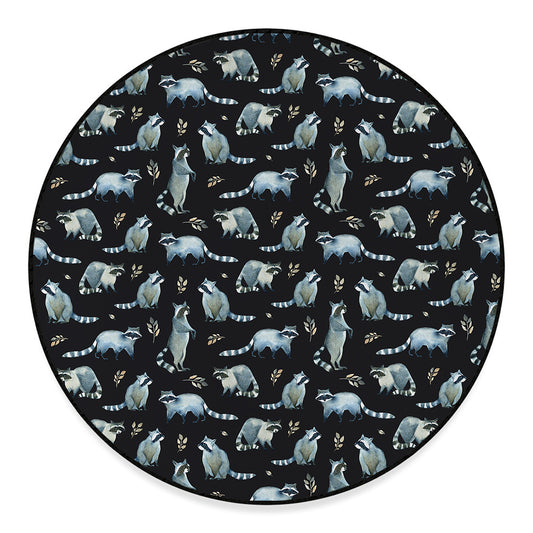 Watercolor Raccoon Pattern Print Round Floor Mat