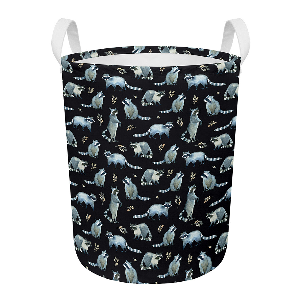 Watercolor Raccoon Pattern Print Round Laundry Basket