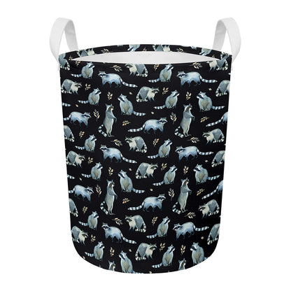 Watercolor Raccoon Pattern Print Round Laundry Basket