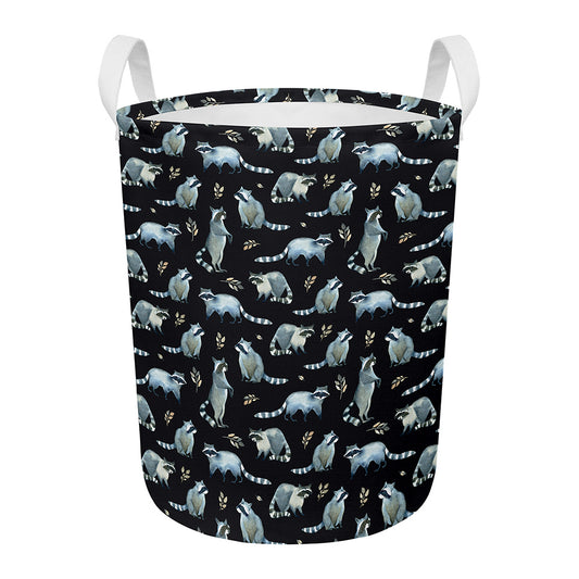 Watercolor Raccoon Pattern Print Round Laundry Basket