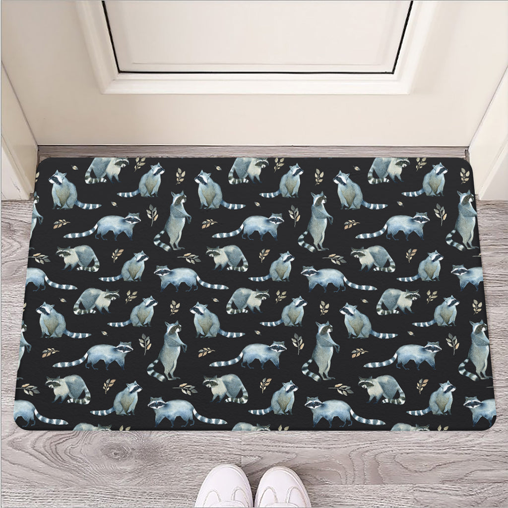 Watercolor Raccoon Pattern Print Rubber Doormat