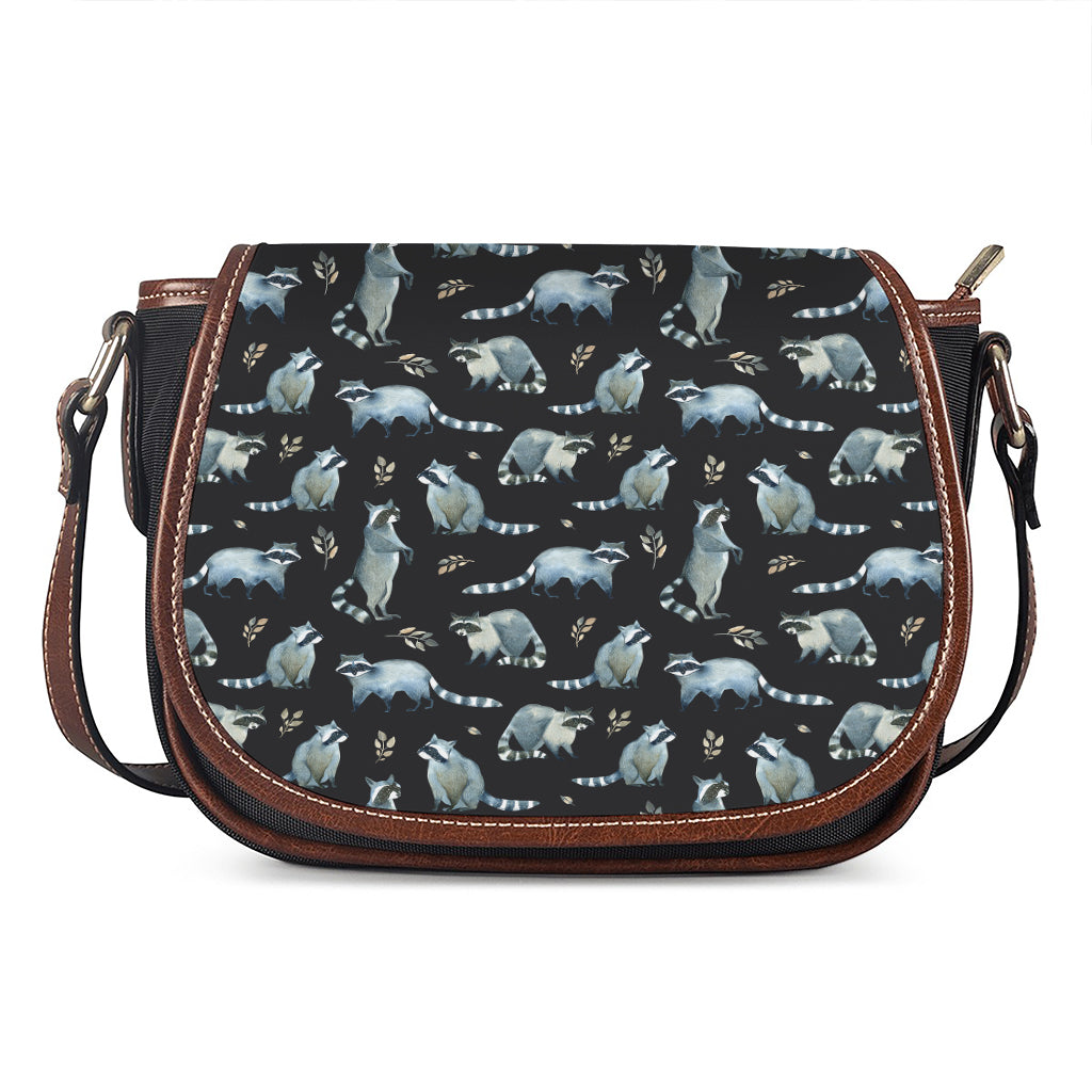 Watercolor Raccoon Pattern Print Saddle Bag