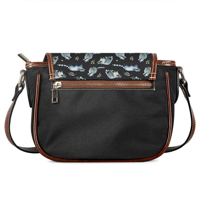 Watercolor Raccoon Pattern Print Saddle Bag