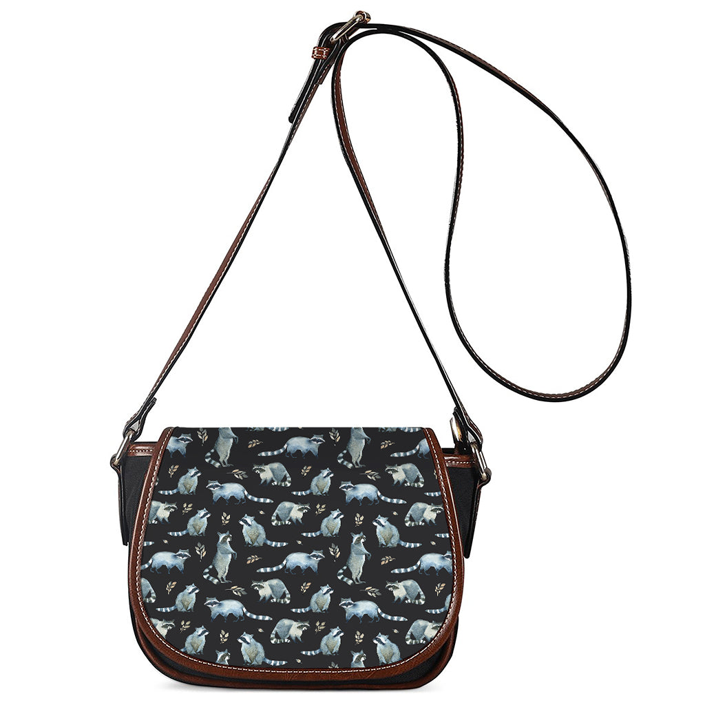 Watercolor Raccoon Pattern Print Saddle Bag
