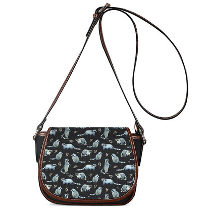 Watercolor Raccoon Pattern Print Saddle Bag