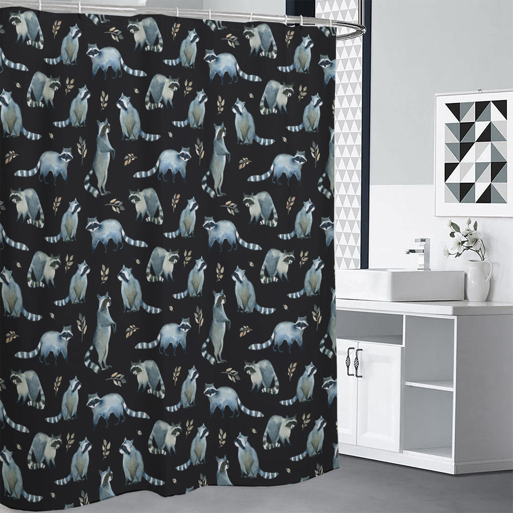 Watercolor Raccoon Pattern Print Shower Curtain