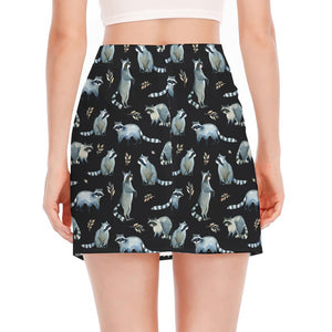 Watercolor Raccoon Pattern Print Side Slit Mini Skirt