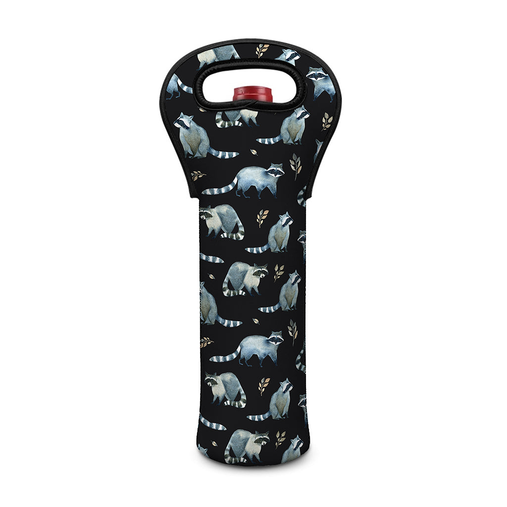 Watercolor Raccoon Pattern Print Single Neoprene Wine Tote