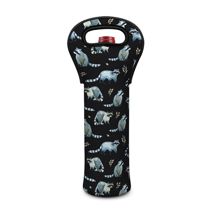 Watercolor Raccoon Pattern Print Single Neoprene Wine Tote
