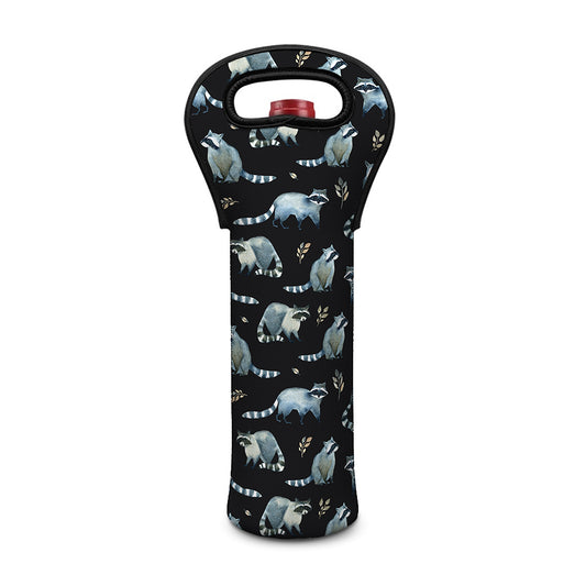 Watercolor Raccoon Pattern Print Single Neoprene Wine Tote