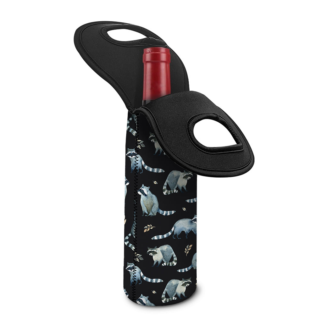 Watercolor Raccoon Pattern Print Single Neoprene Wine Tote