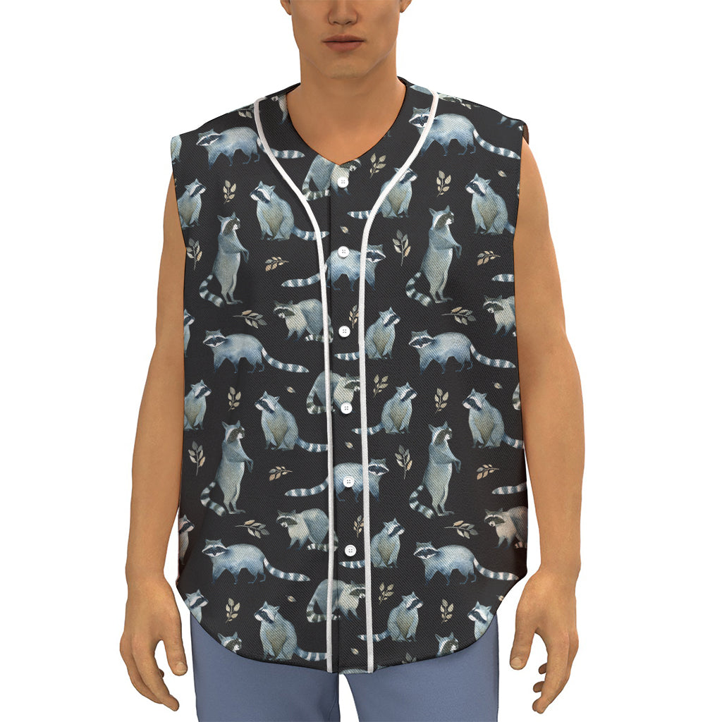 Watercolor Raccoon Pattern Print Sleeveless Baseball Jersey