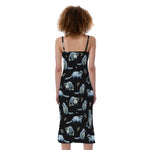 Watercolor Raccoon Pattern Print Slim Fit Midi Cami Dress