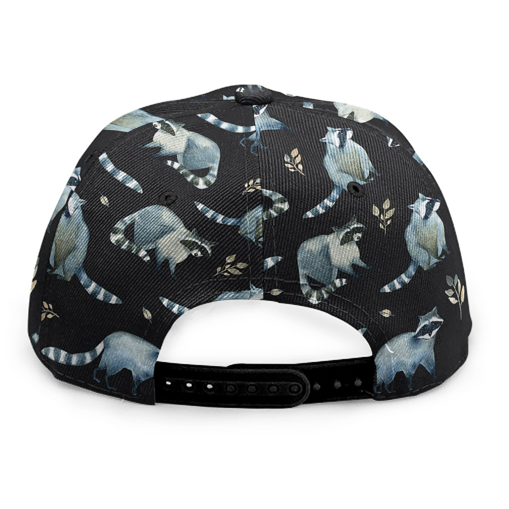 Watercolor Raccoon Pattern Print Snapback Cap