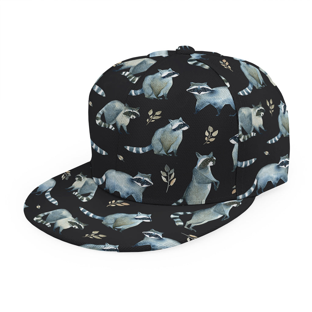 Watercolor Raccoon Pattern Print Snapback Cap