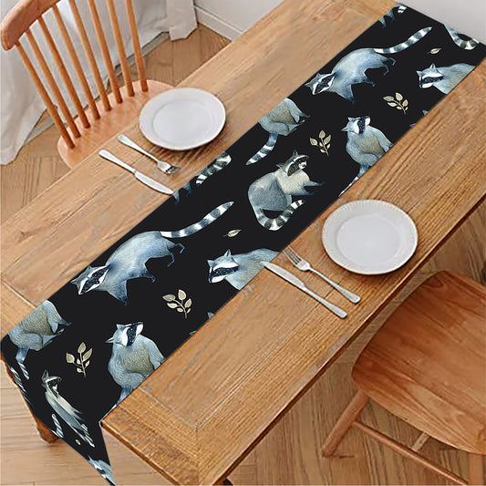 Watercolor Raccoon Pattern Print Table Runner