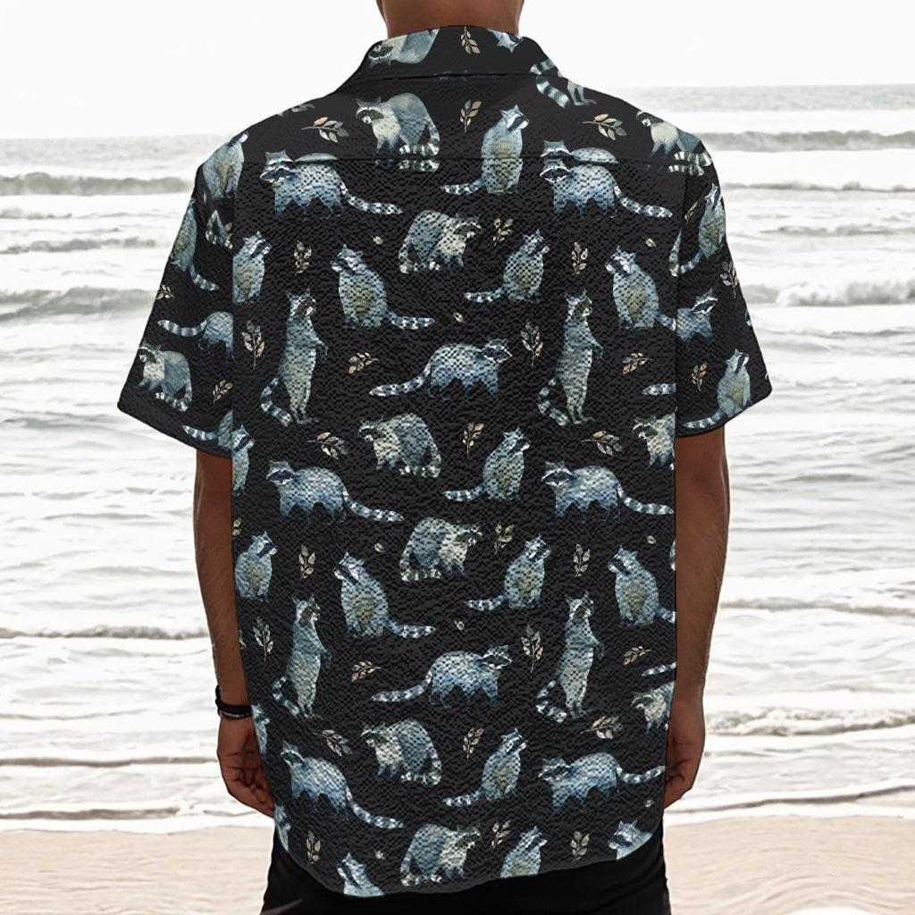 Watercolor Raccoon Pattern Print Textured Short Sleeve Shirt