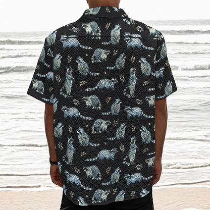 Watercolor Raccoon Pattern Print Textured Short Sleeve Shirt