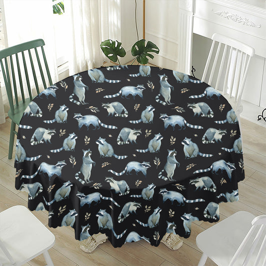 Watercolor Raccoon Pattern Print Waterproof Round Tablecloth
